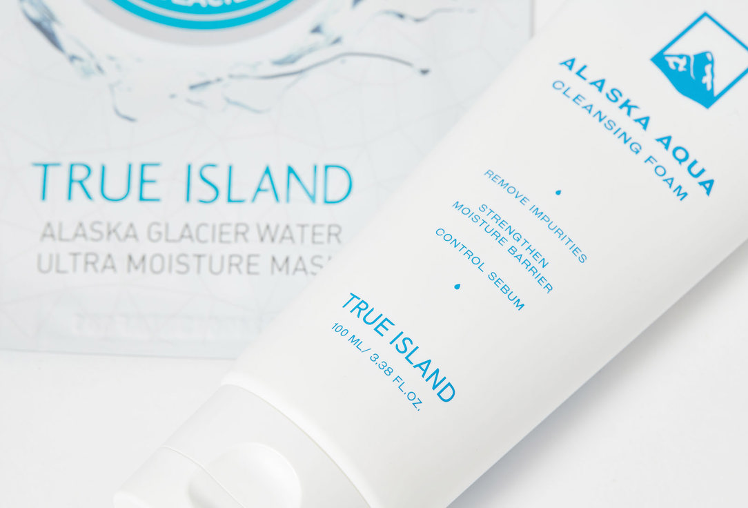 True Island Face Cleansing Foam and Sheet Mask Set Alaska aqua 2 pcs True Island Face Cleansing Foam and Sheet Mask Set Alaska aqua