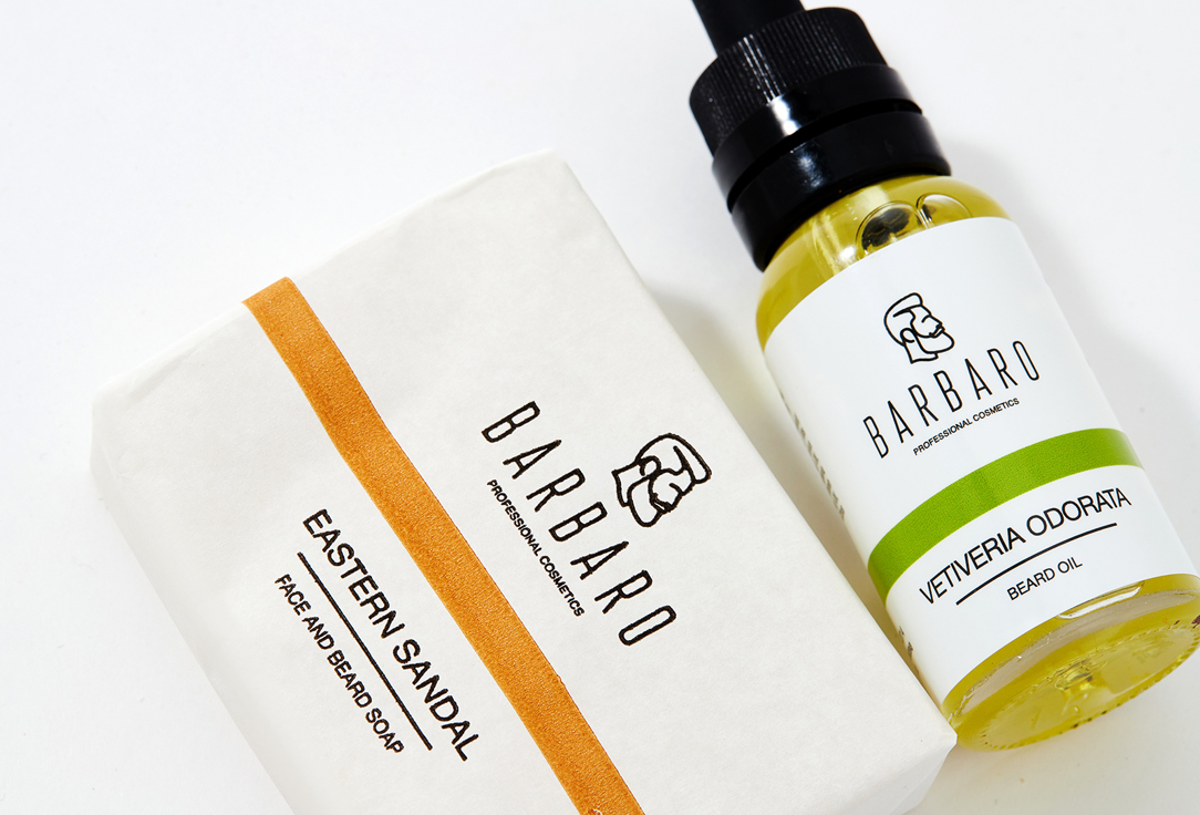 BARBARO Beard Oil & Face and Beard Soap Set Eastern sandal 2 pcs BARBARO Beard Oil & Face and Beard Soap Set Eastern sandal