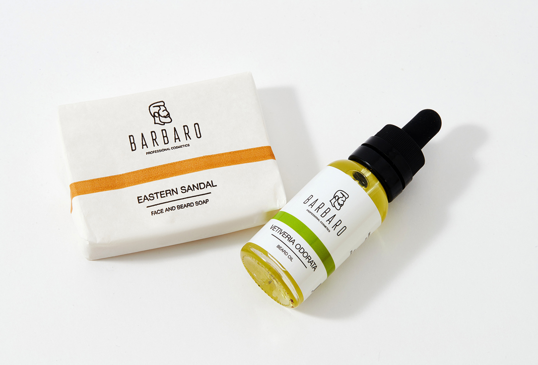 BARBARO Beard Oil & Face and Beard Soap Set Eastern sandal 2 pcs BARBARO Beard Oil & Face and Beard Soap Set Eastern sandal