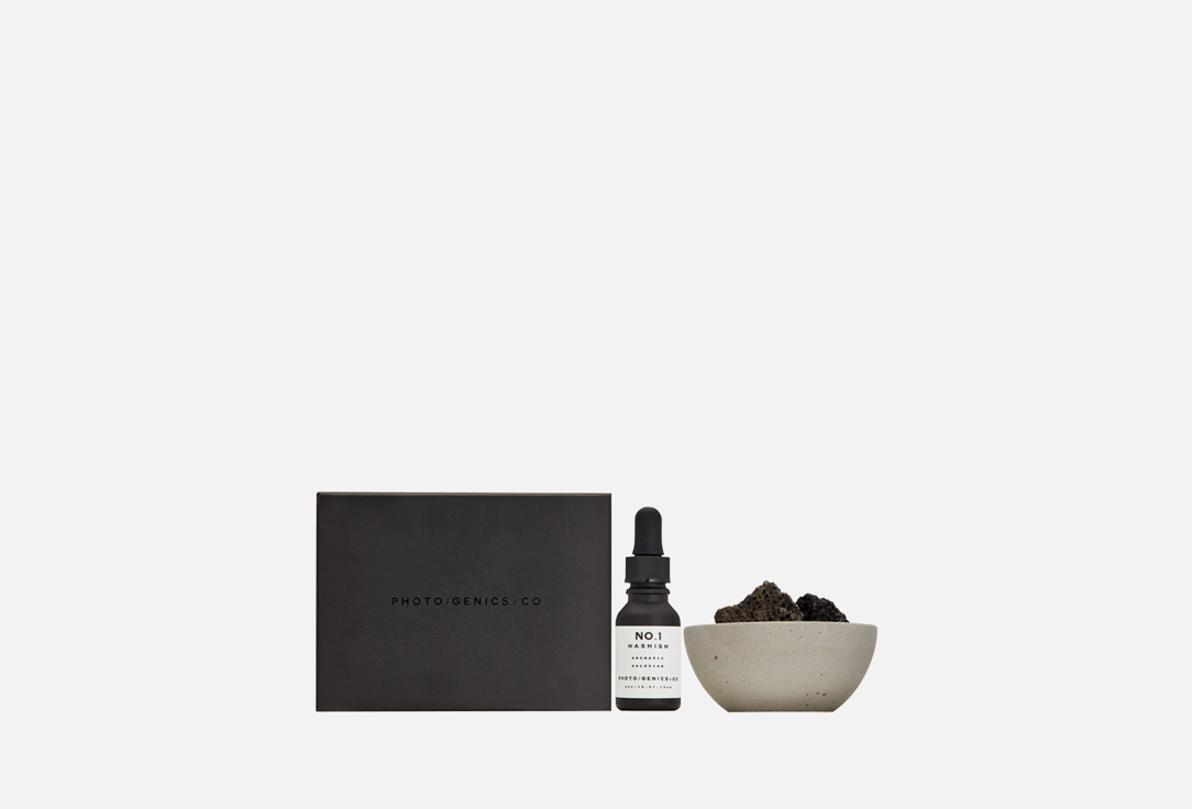 PHOTO-GENICS + CO Aromatic Set: Perfume, Bowl, Rocks No.1 Hashish Lava Rock Set 3 pcs PHOTO-GENICS + CO Aromatic Set: Perfume, Bowl, Rocks No.1 Hashish Lava Rock Set