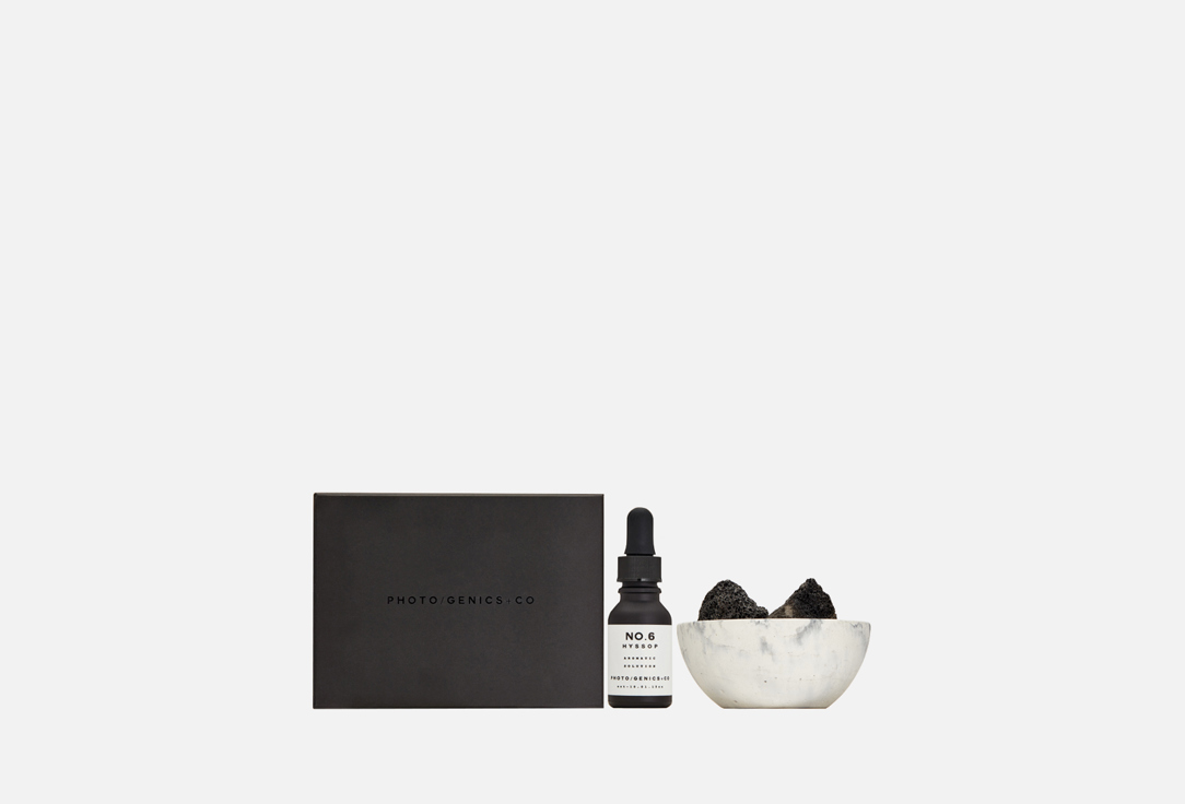 PHOTO-GENICS + CO Aromatic Set: Perfume, Bowl, Rocks No.6 Hyssop Lava Rock Set 3 pcs PHOTO-GENICS + CO Aromatic Set: Perfume, Bowl, Rocks No.6 Hyssop Lava Rock Set
