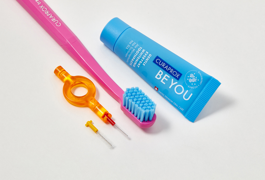 Curaprox Toothbrush, toothpaste and interdental brushe Set Travel set yellow 5 pcs Curaprox Toothbrush, toothpaste and interdental brushe Set Travel set yellow