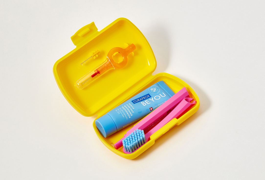 Curaprox Toothbrush, toothpaste and interdental brushe Set Travel set yellow 5 pcs Curaprox Toothbrush, toothpaste and interdental brushe Set Travel set yellow
