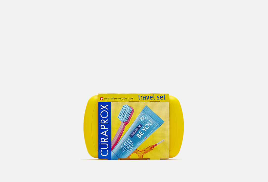 Curaprox Toothbrush, toothpaste and interdental brushe Set Travel set yellow 5 pcs Curaprox Toothbrush, toothpaste and interdental brushe Set Travel set yellow