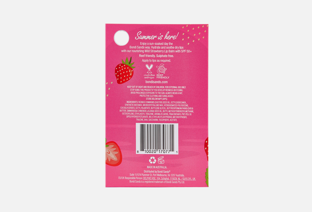 Bondi Sands Nourishing Lip Balm SPF 50+ Sunscreen Lip Care Strawberry 10 g Bondi Sands Nourishing Lip Balm SPF 50+ Sunscreen Lip Care