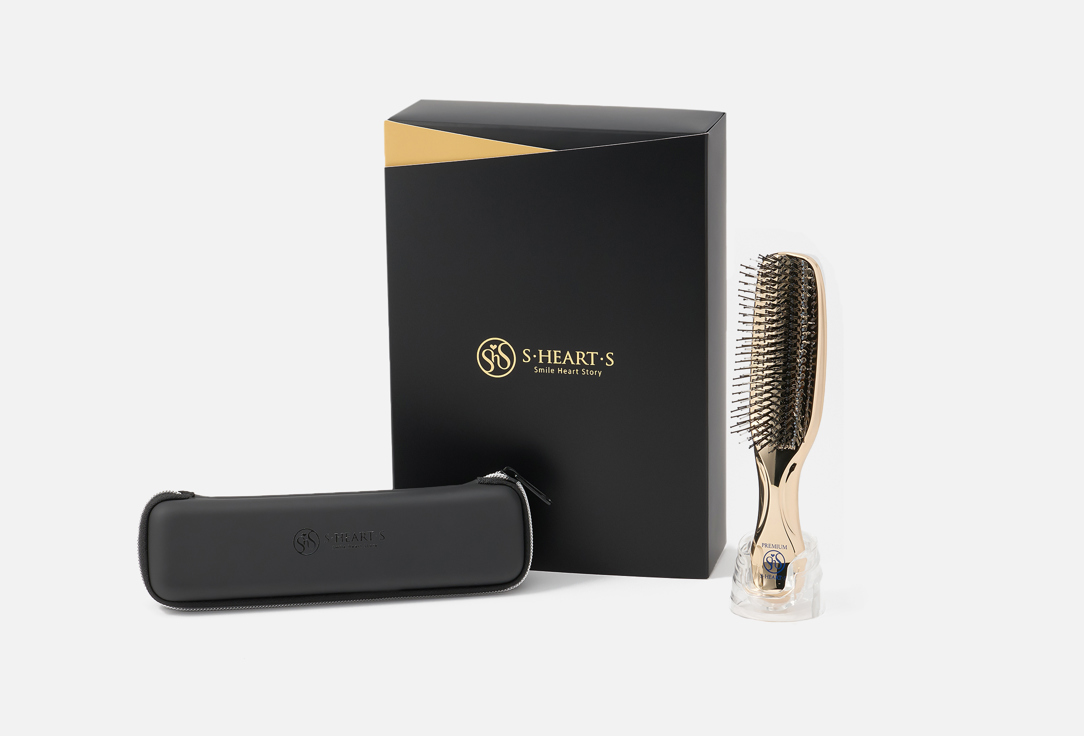 S-Heart-S Scalp Brush & Zipper Case Set world premium long Champagne-gold 1 pcs S-Heart-S Scalp Brush & Zipper Case Set world premium long