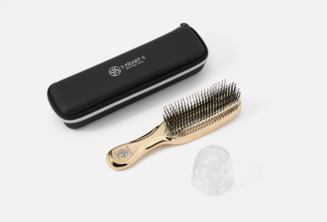 S-Heart-S Scalp Brush & Zipper Case Set world premium long Champagne-gold 1 pcs S-Heart-S Scalp Brush & Zipper Case Set world premium long