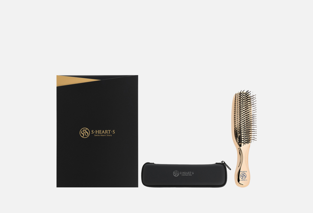 S-Heart-S Scalp Brush & Zipper Case Set world premium long Champagne-gold 1 pcs S-Heart-S Scalp Brush & Zipper Case Set world premium long