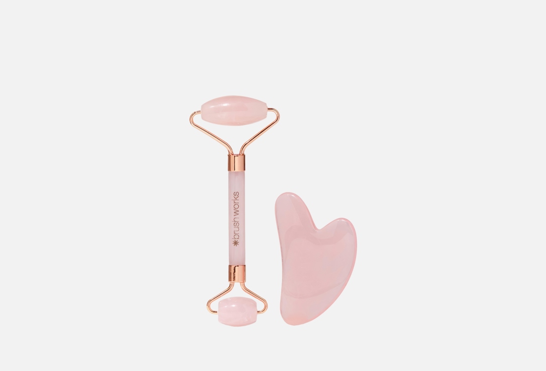 brushworks Face Massaging Tools Duo Rose Resin Roller & Gua Sha