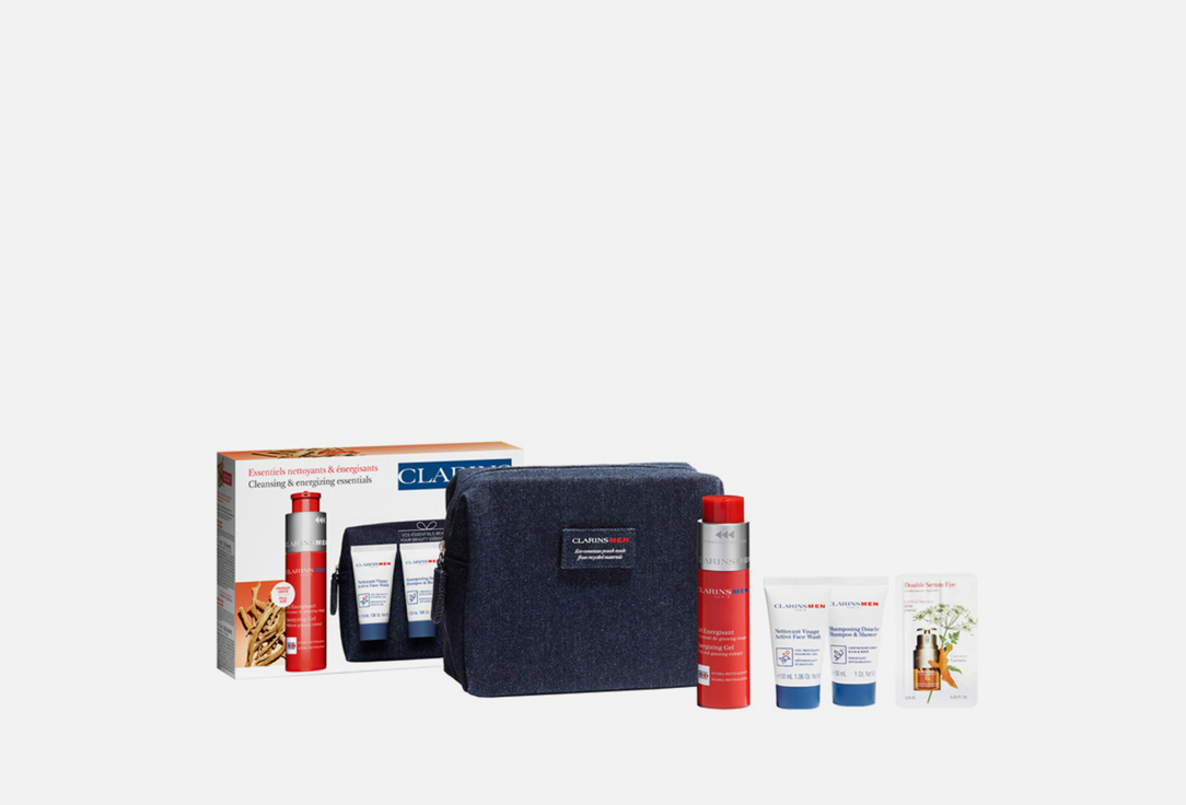 Clarins Energising Gel & Shampoo & Shower & Face Wash & Eye Serum set Men Energizing 4 pcs Clarins Energising Gel & Shampoo & Shower & Face Wash & Eye Serum set Men Energizing