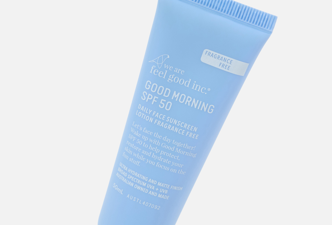 We are feel good inc. Daily face sunscreen lotion SPF50 Good morning