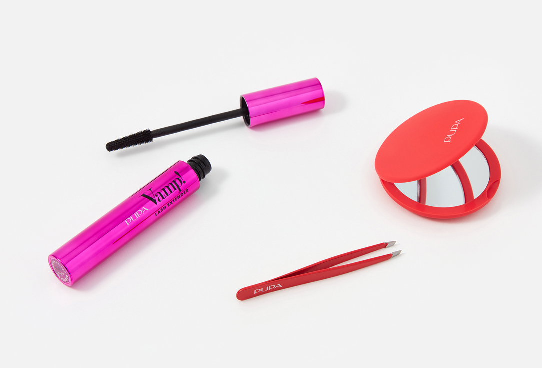 Pupa Mascara , Compact Mirror & tweezers Set Kit Vamp! Lash Extender 4 pcs Pupa Mascara , Compact Mirror & tweezers Set Kit Vamp! Lash Extender