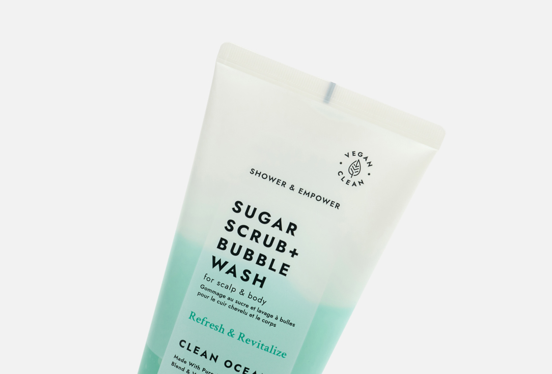 Voesh 2-in-1 Body Scrub & Body Wash Sugar Scrub + Bubble Wash Clean Ocean
