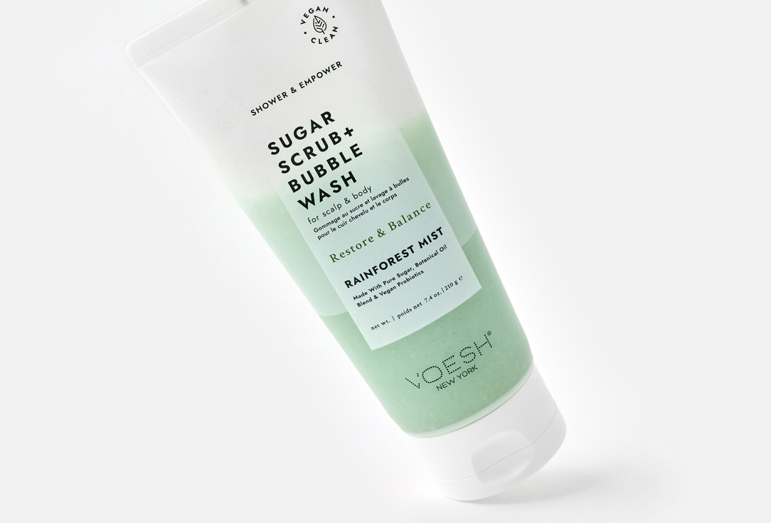 Voesh 2-in-1 Body Scrub & Body Wash Sugar Scrub + Bubble Wash Rainforest Mist