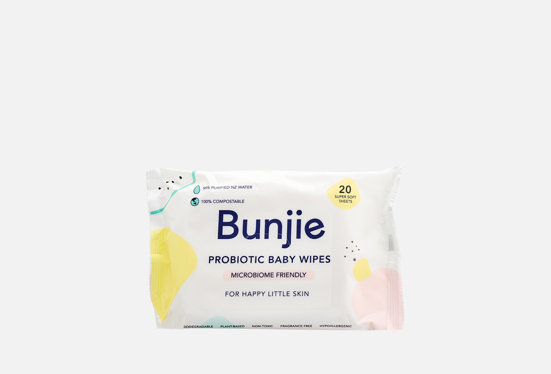 Bunjie Cleansing & Smooting Body Whipes Probiotic Baby Wipes TRAVEL 20 pcs Bunjie Cleansing & Smooting Body Whipes Probiotic Baby Wipes TRAVEL