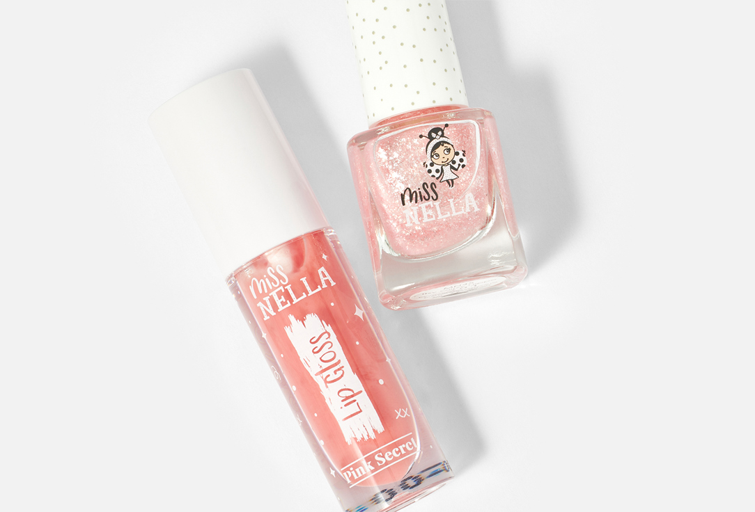 Miss Nella LIP GLOSS & nail polish set Besties Pink Secret