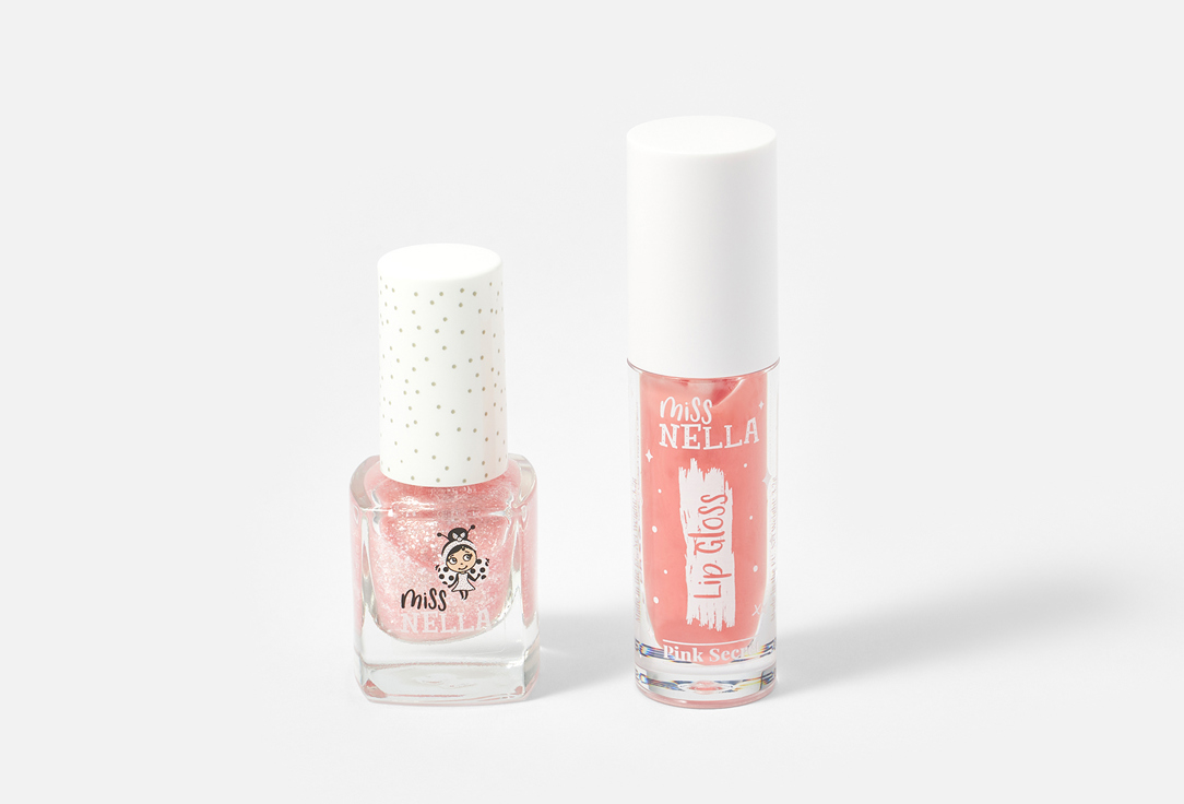 Miss Nella LIP GLOSS & nail polish set Besties Pink Secret
