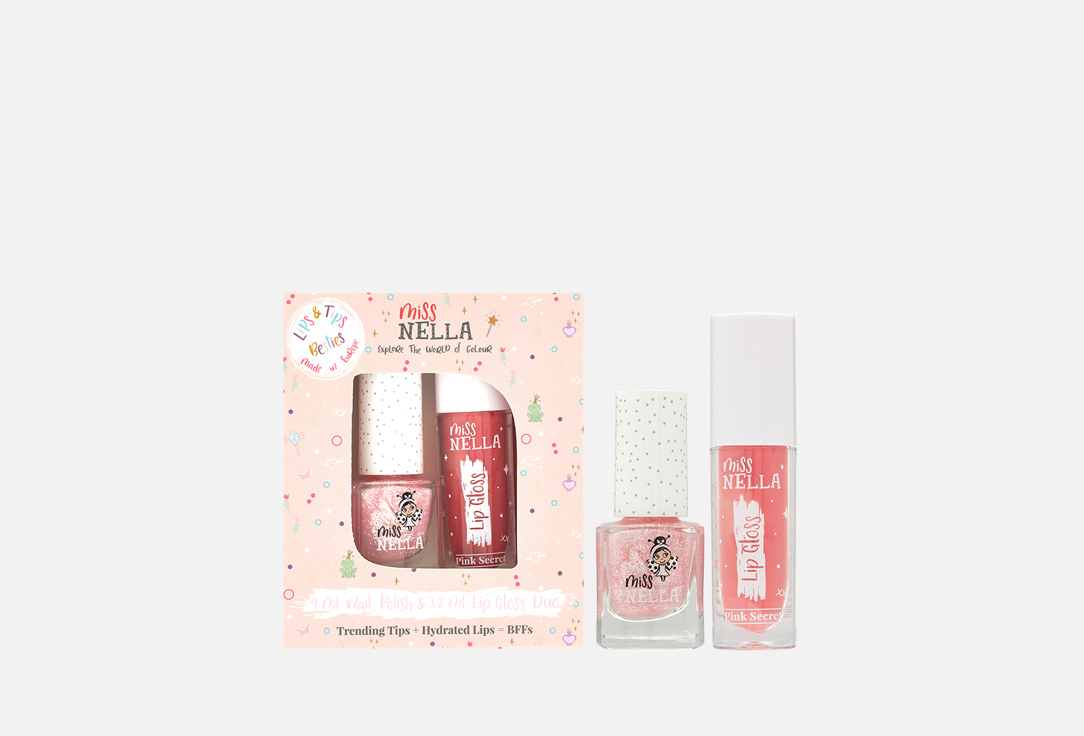 Miss Nella LIP GLOSS & nail polish set Besties Pink Secret