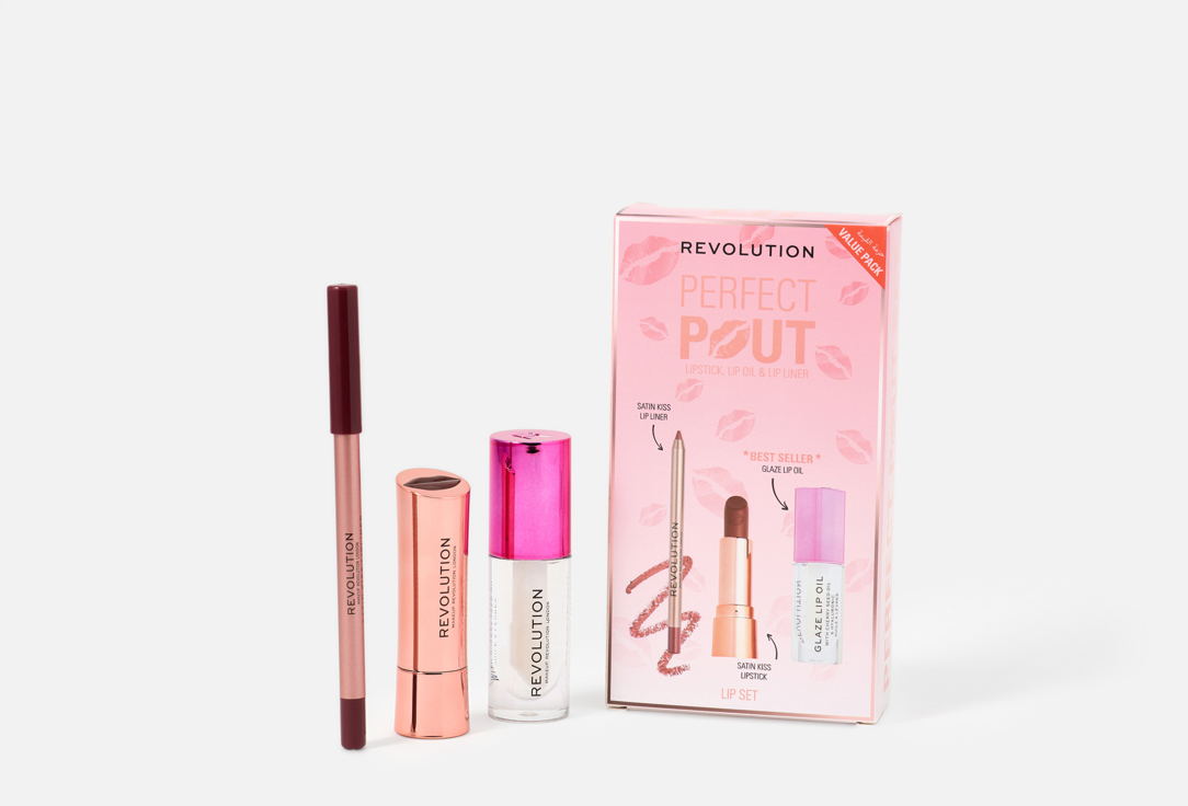 MakeUp Revolution Lipstick, Lip Oil & Lip Liner Set Perfect Pout