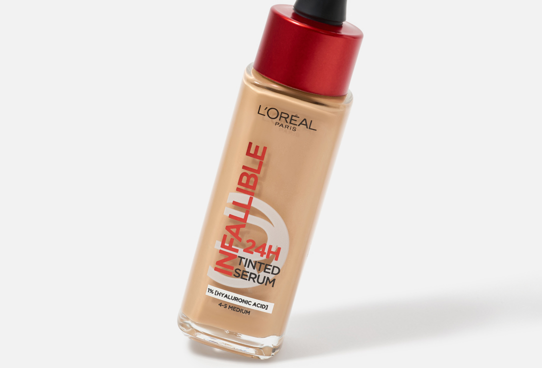 L'Oreal Paris Illuminating & Moisturizing Liquid Foundation Infallible 24H Tinted Serum 4-5, Medium 30 ml L'Oreal Paris Illuminating & Moisturizing Liquid Foundation Infallible 24H Tinted Serum