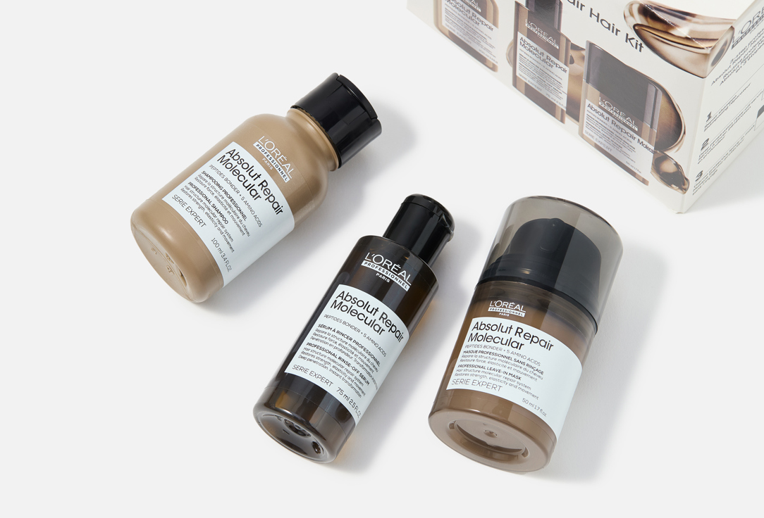 LOreal professionnel Repairing Shampoo, Serum & Leave-in Mask Set Absolut Repair Molecular Mini Trio Kit