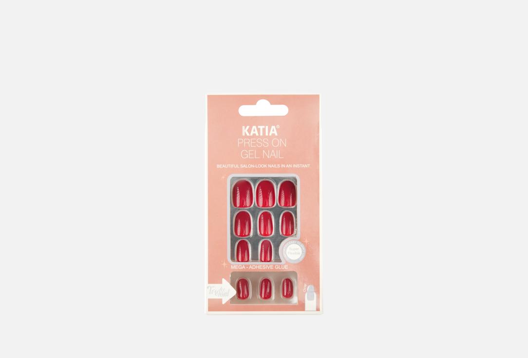 Katia Press On Gel Nail Nails Oval OK22, Dark Red 1 pcs Katia Press On Gel Nail Nails Oval