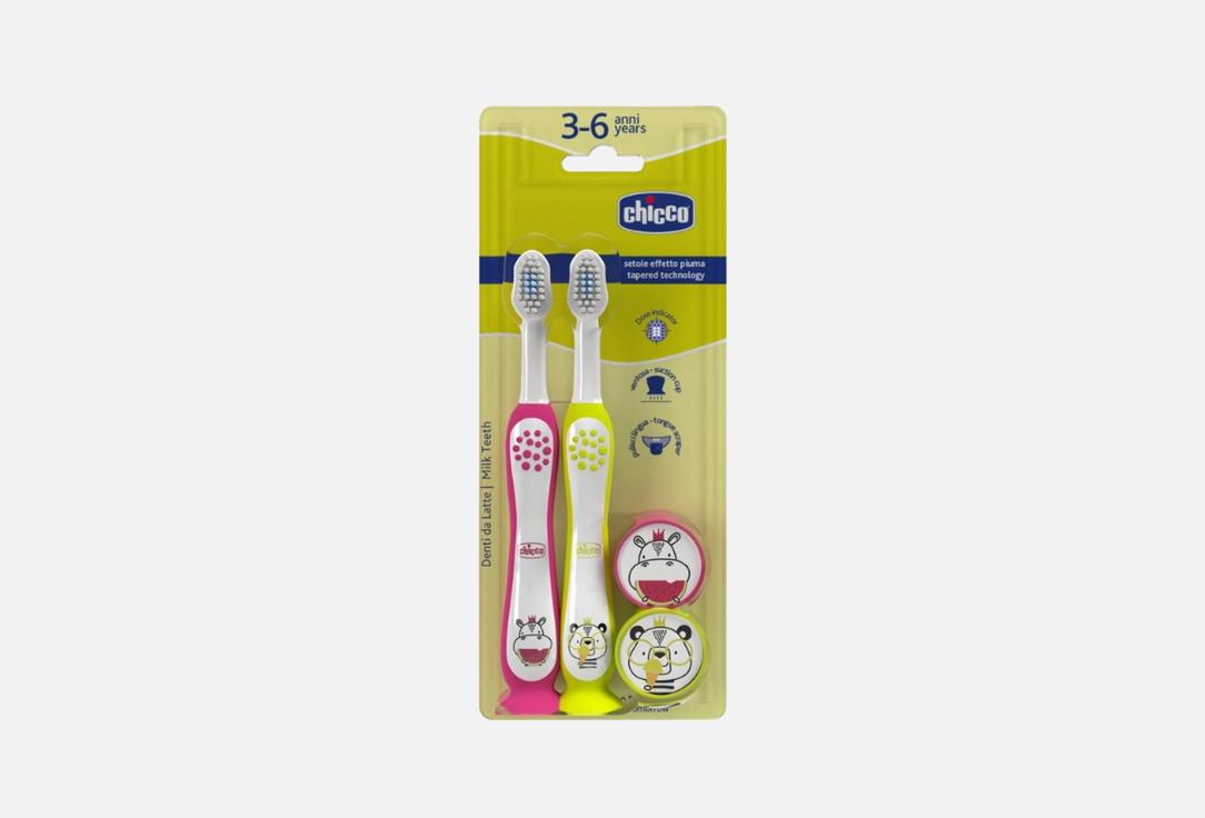 CHICCO Toothbrush set for kids 3-6 years Hippo & Panda Toothbrushes